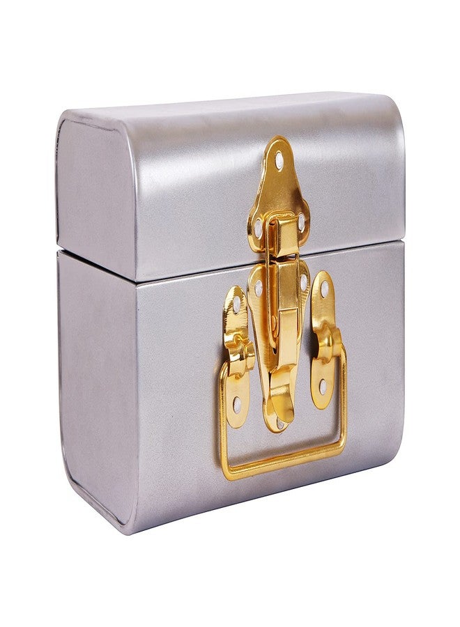 INDIAN ARTISANS Silver Metal Gift Trunk Box 8 Inch with Golden Accents - Jewellery & Storage Organizer Box | Multipurpose Box for Weddings, Birthdays, Return Gifts, Party, Home & Special Occasions - Image 4